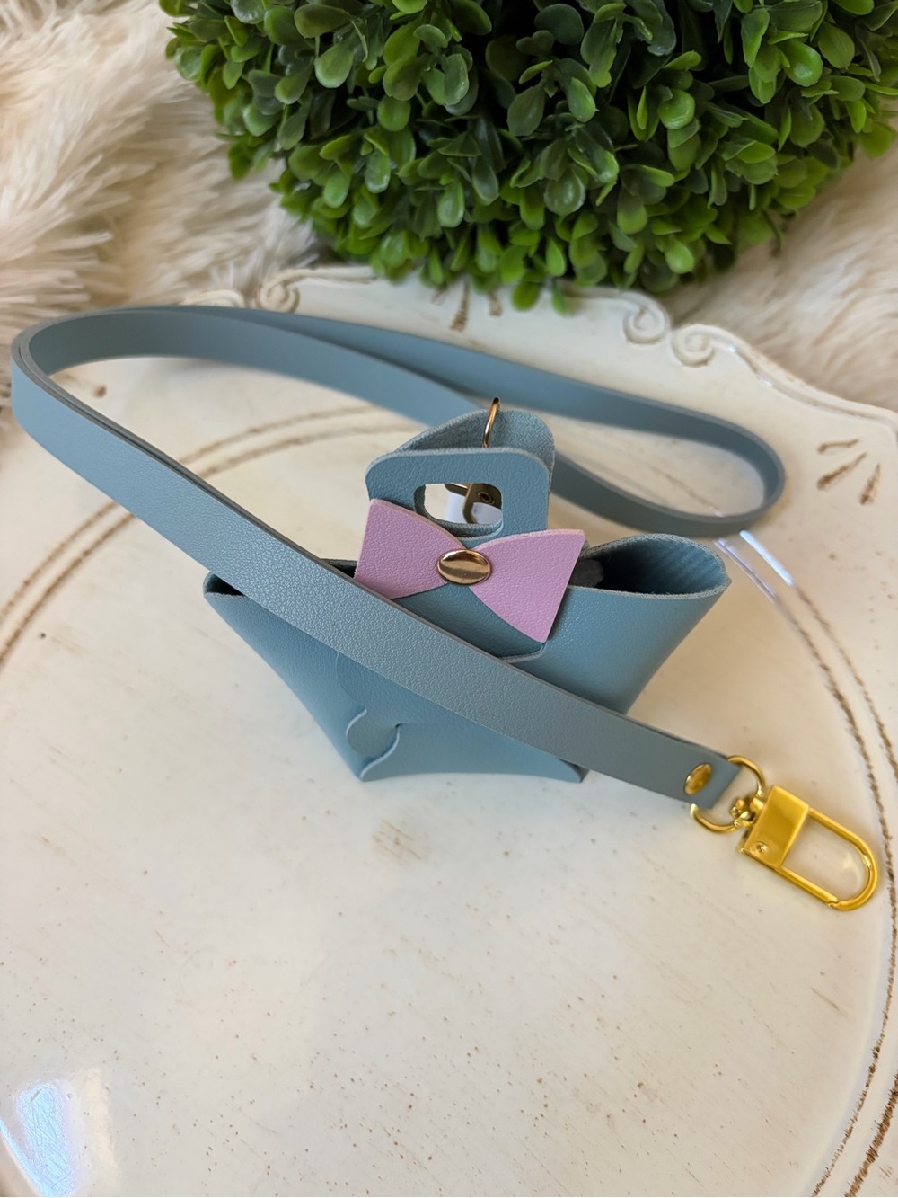 Blue Mini Bag Charm with purple Bow